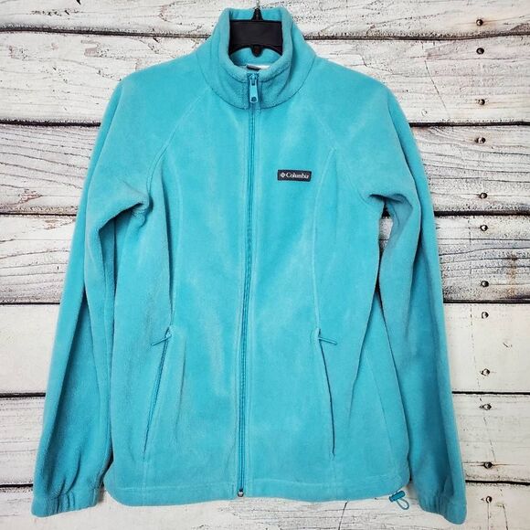 Columbia Full Zip Turquoise Fleece Jacket Women’s Small Pockets Outdoor Warm - Picture 1 of 7